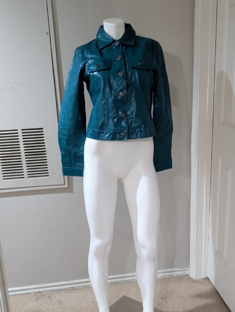 Vintage GAP Teal Leather Button-Front Jacket Women's M- Fall 2000 Collection Y2K - Picture 4 of 11